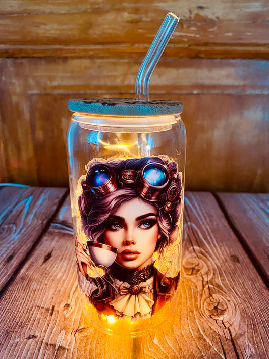 Verre avec paille en borosilicate 500 ml | Édition Steampunk Café | Grav' & Vous