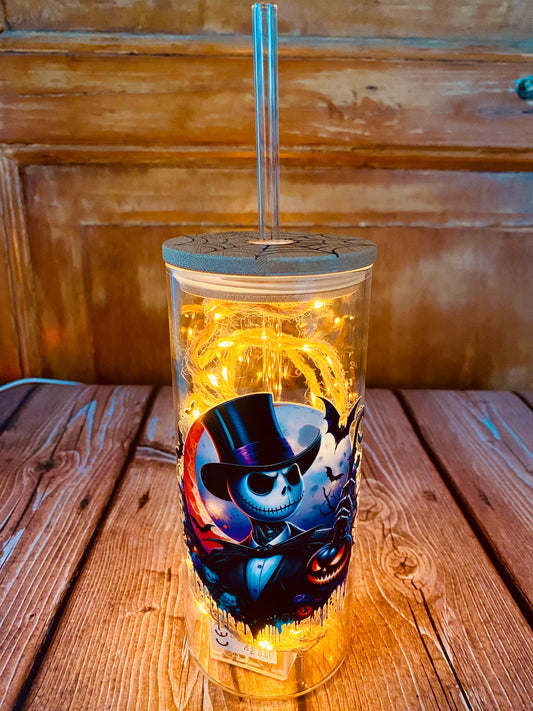 Verre avec paille en borosilicate 600 ml | Édition Gentleman Squelette | Grav' & Vous