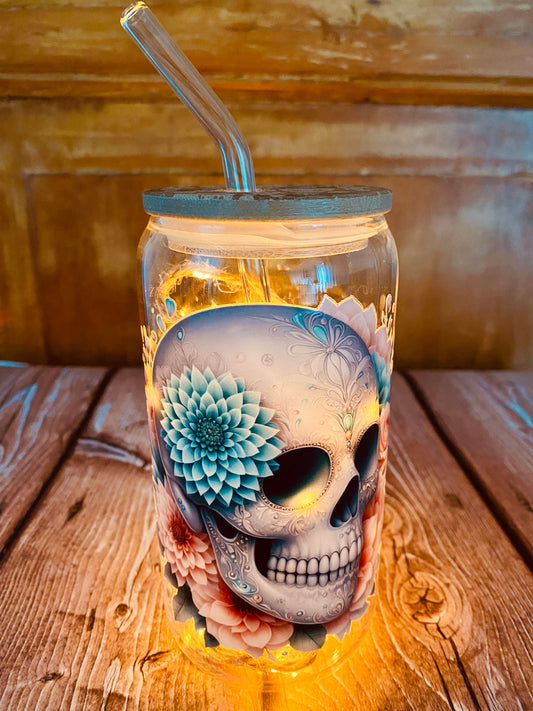 Verre avec paille en borosilicate 500 ml | Édition Calavera | Grav' & Vous