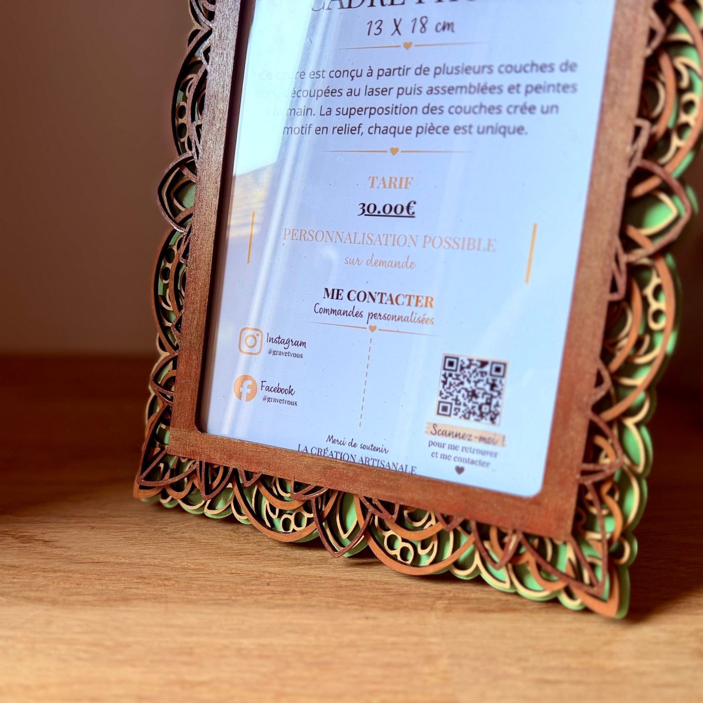 Cadre photo en bois multicouche | Motif Mandala 13 x 18 cm | Grav' & Vous