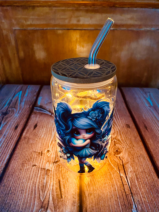 Verre avec paille en borosilicate 500 ml | Édition Fée Bleue | Grav' & Vous