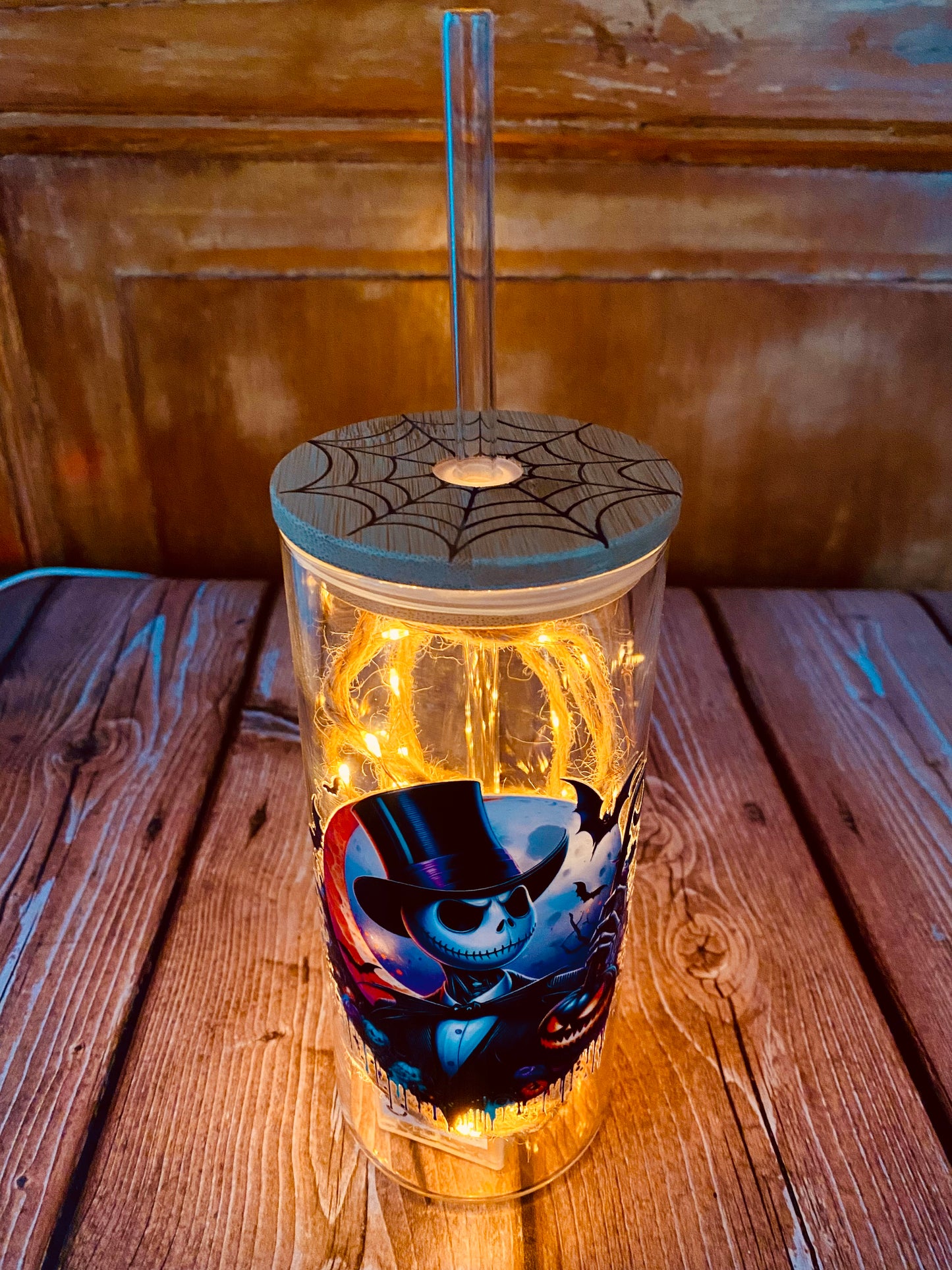 Verre avec paille en borosilicate 600 ml | Édition Gentleman Squelette | Grav' & Vous