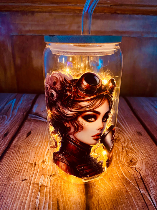 Verre avec paille en borosilicate 500 ml | Édition Steampunk | Grav' & Vous