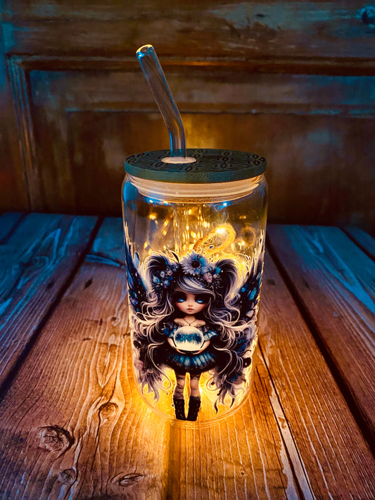 Verre avec paille en borosilicate 500 ml | Édition Fée Mystique | Grav' & Vous