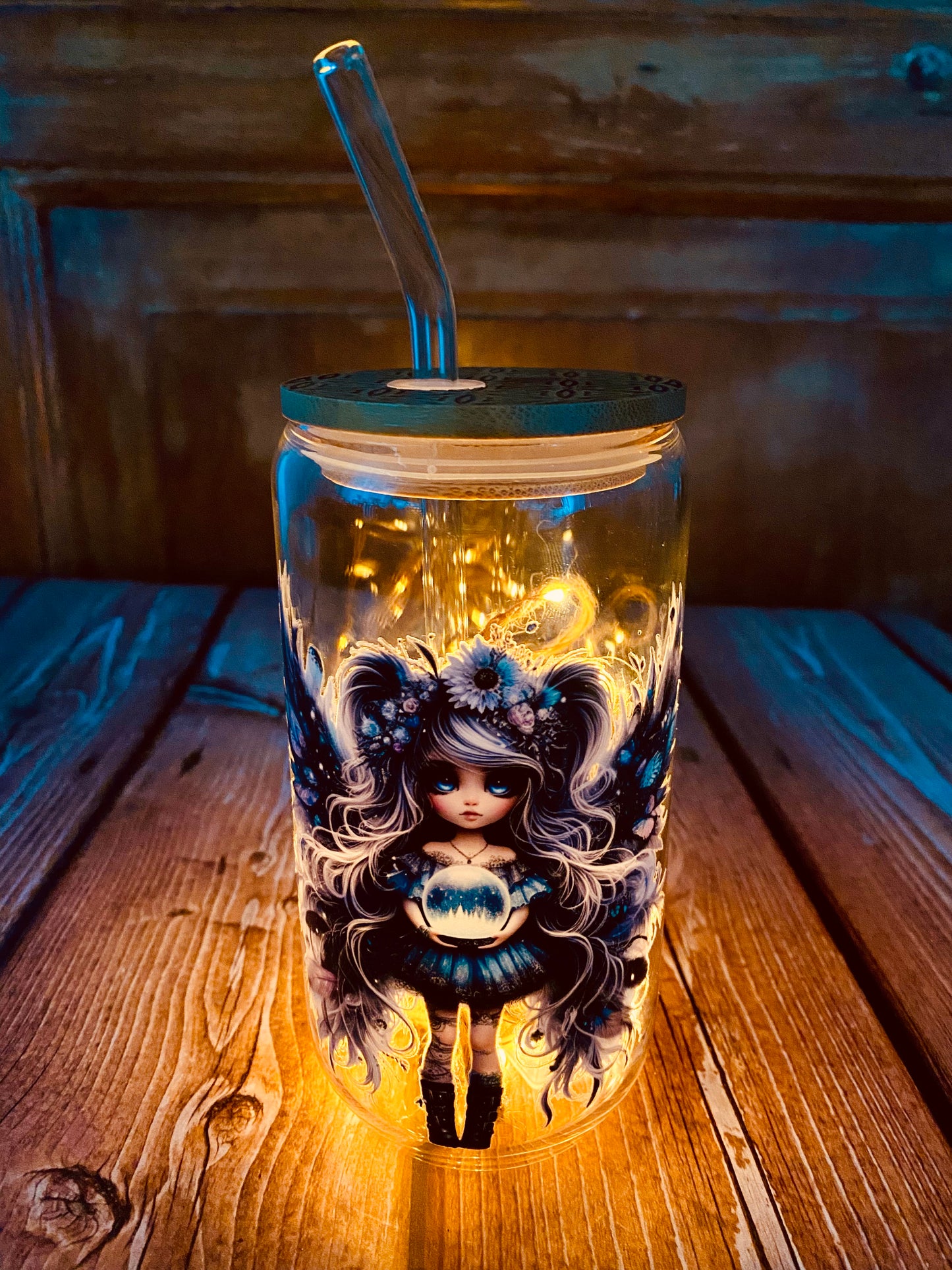 Verre avec paille en borosilicate 500 ml | Édition Fée Mystique | Grav' & Vous