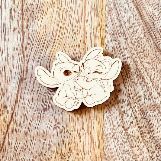 Magnet en bois gravé | Stitch & Angel | Grav' & Vous