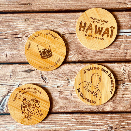 Dessous de verre bambou "Cinéma" | Gravé au laser | Grav' & Vous