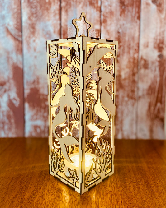 Veilleuse Enfant Sirène | Bois Découpé au Laser | Lumière LED Douce