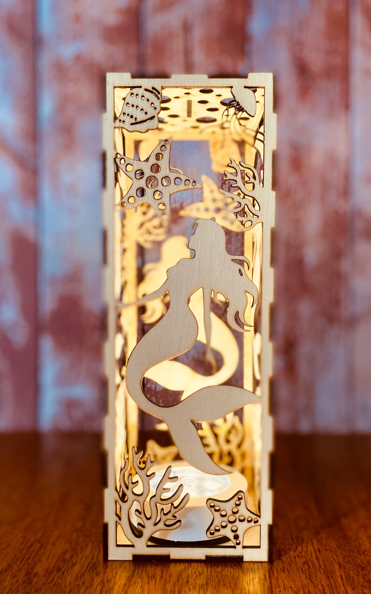 Veilleuse Enfant Sirène | Bois Découpé au Laser | Lumière LED Douce