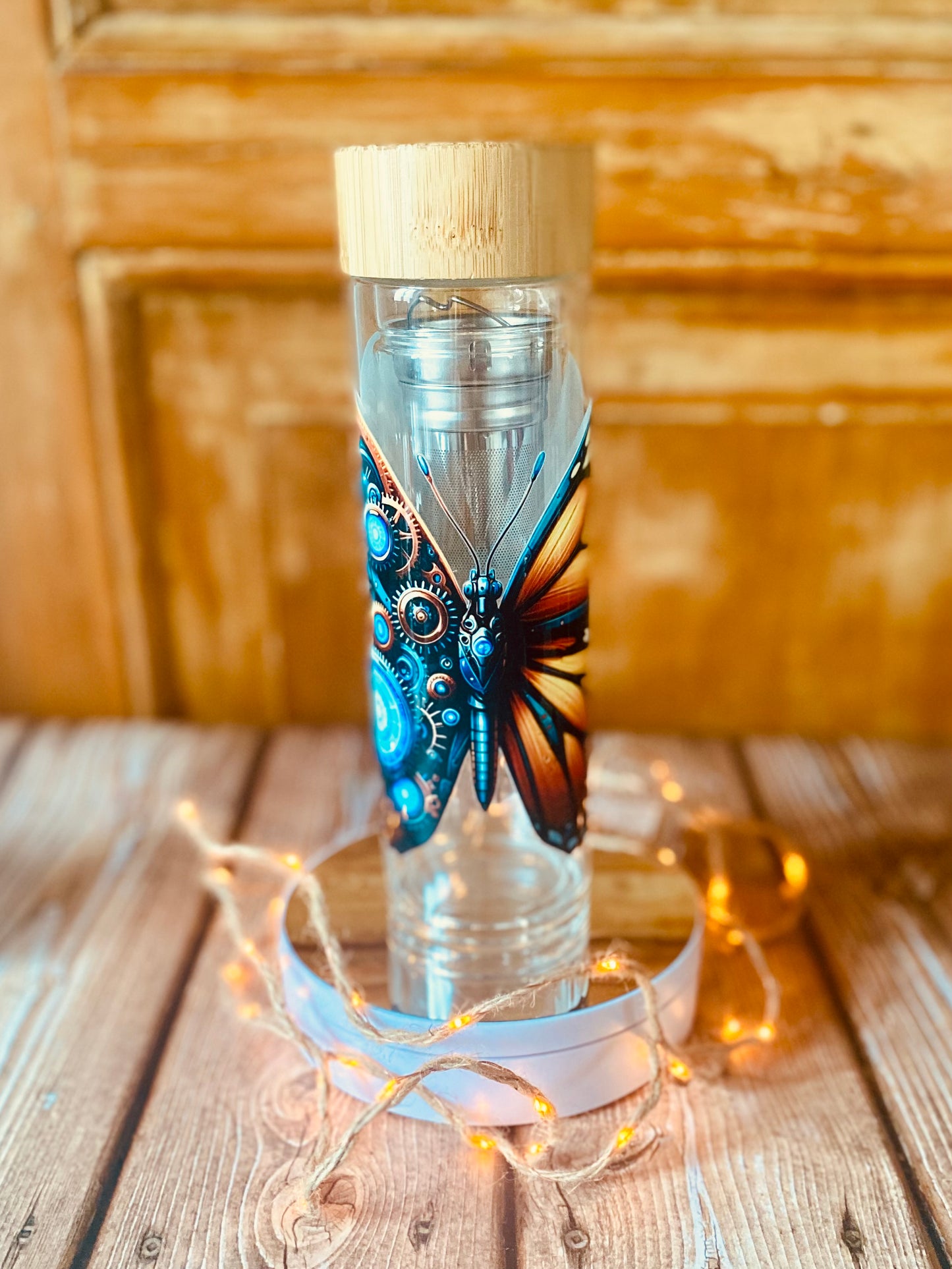 Bouteille à thé double paroi 330 ml | Édition Papillon Steampunk | Grav' & Vous