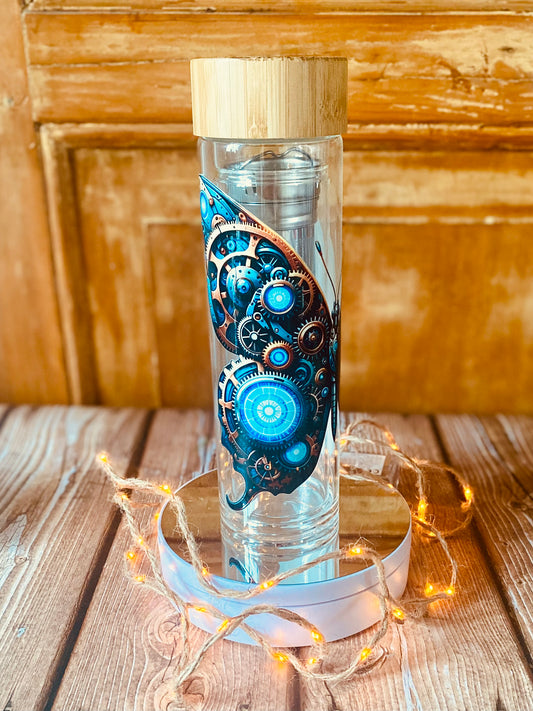Bouteille à thé double paroi 330 ml | Édition Papillon Steampunk | Grav' & Vous