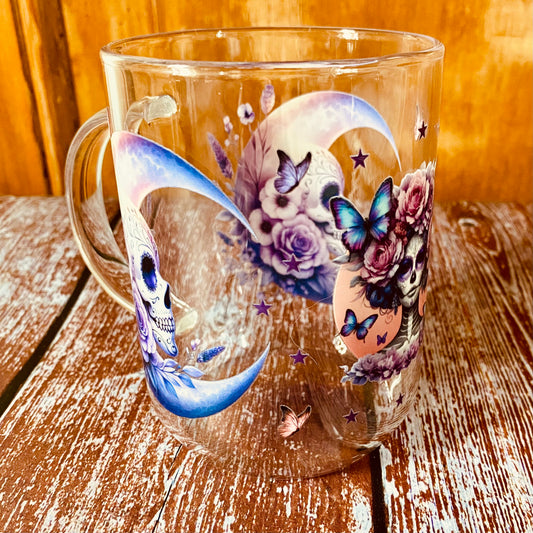 Tasse en Verre Borosilicate | Design Crâne & Papillons (350 ml) | Grav' & Vous