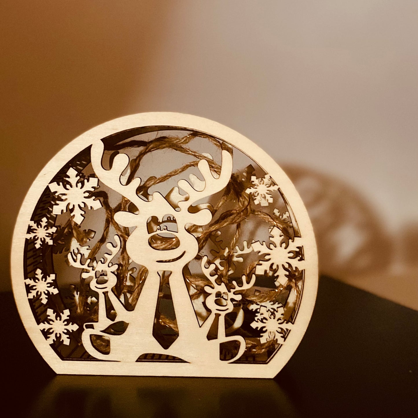 NOËL | Lanterne Box en bois – Rennes & flocons – Grav' & Vous