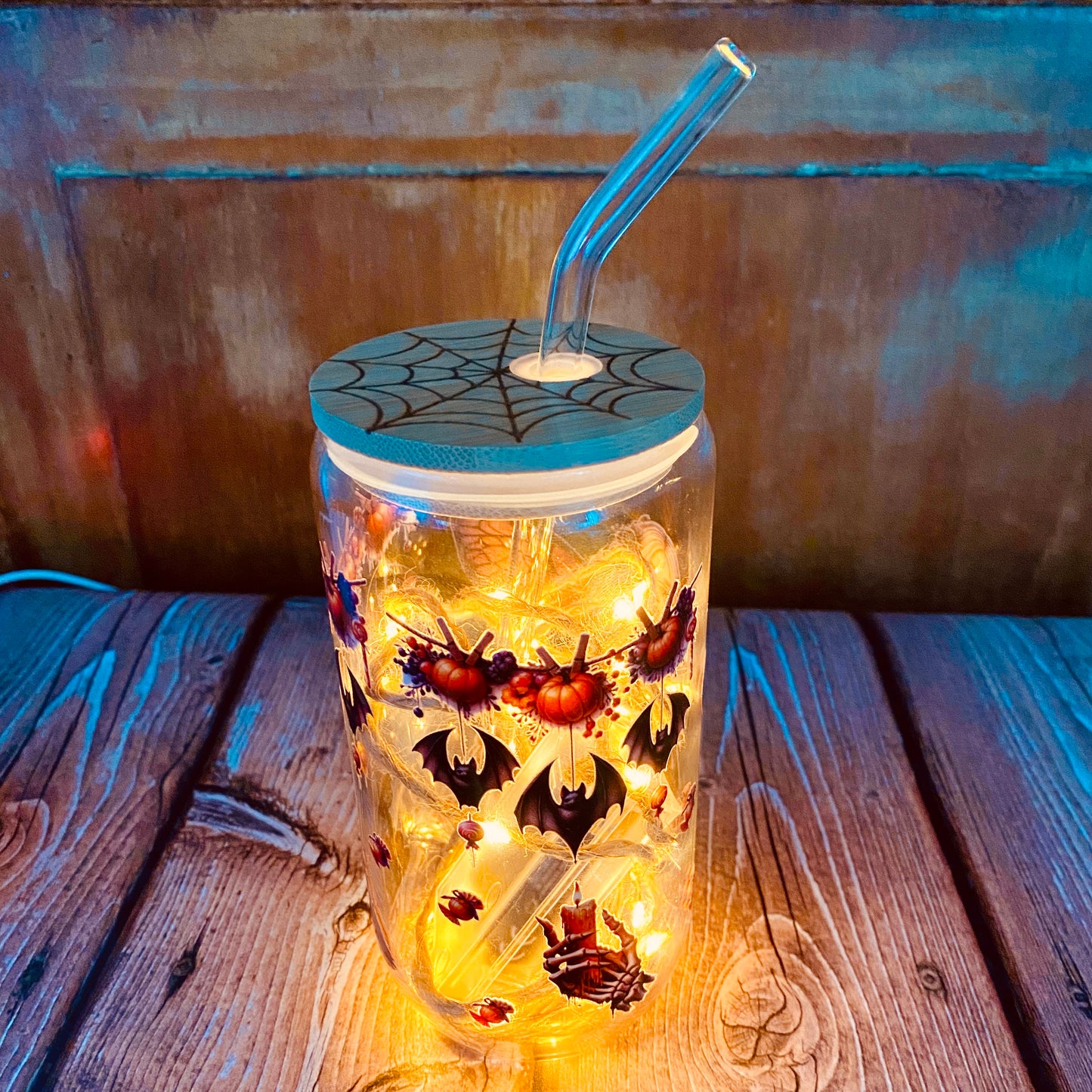 Verre avec paille en borosilicate 500 ml | Édition Féérique Halloween | Grav' & Vous