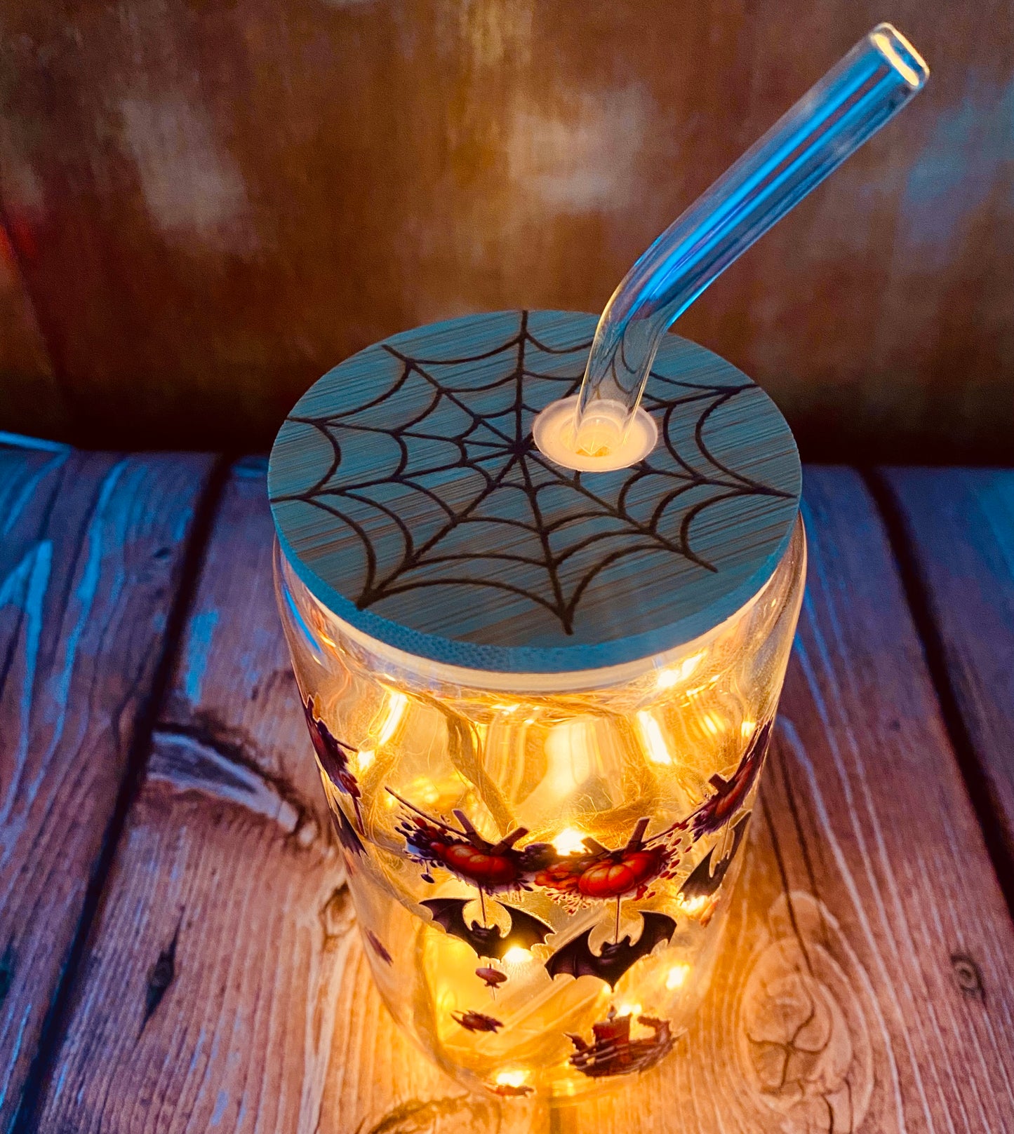 Verre avec paille en borosilicate 500 ml | Édition Féérique Halloween | Grav' & Vous