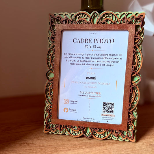 Cadre photo en bois multicouche | Motif Mandala 13 x 18 cm | Grav' & Vous