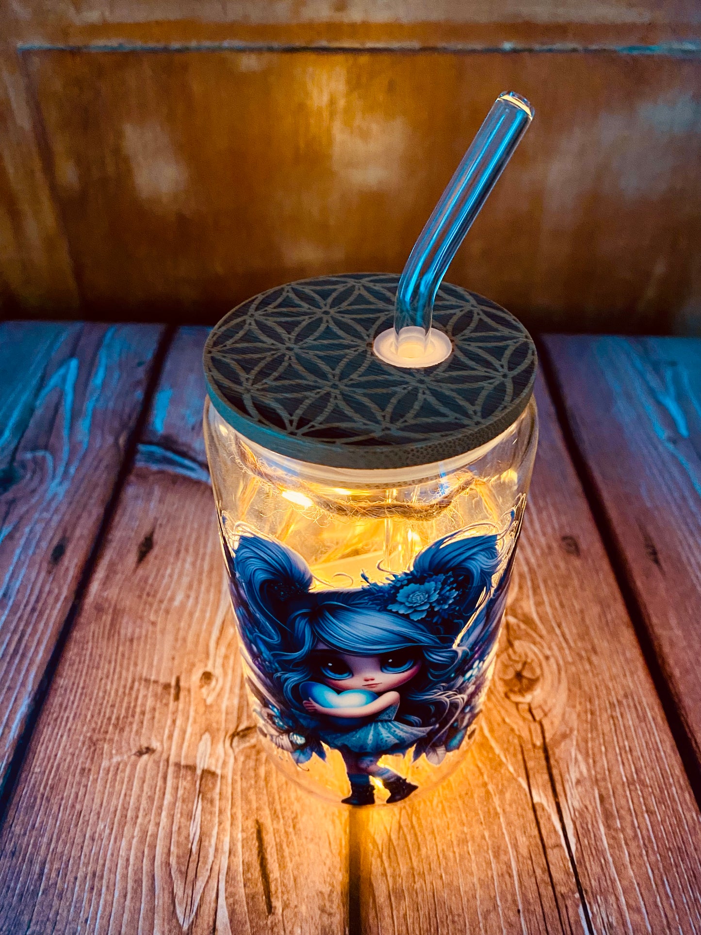 Verre avec paille en borosilicate 500 ml | Édition Fée Bleue | Grav' & Vous