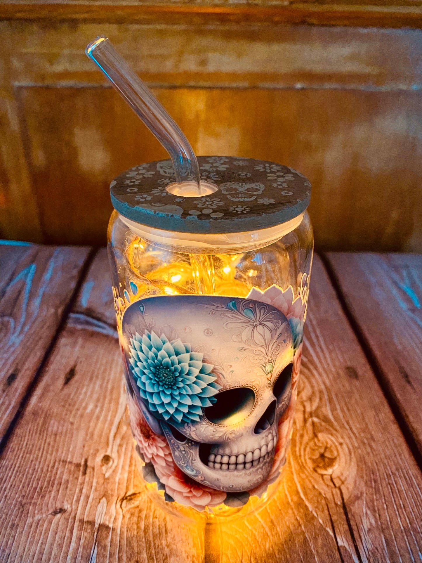 Verre avec paille en borosilicate 500 ml | Édition Calavera | Grav' & Vous