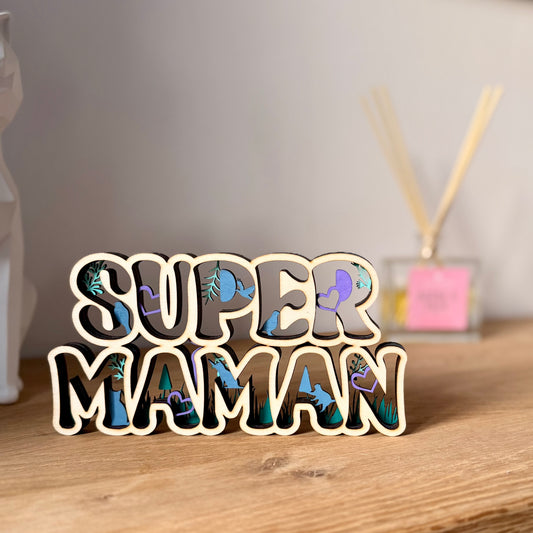 Super Maman en bois | Cadeau personnalisé multicouche fait main | Grav' & Vous