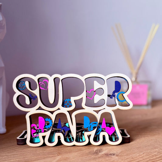 Super Papa en bois | Cadeau personnalisé multicouche fait main | Grav' & Vous