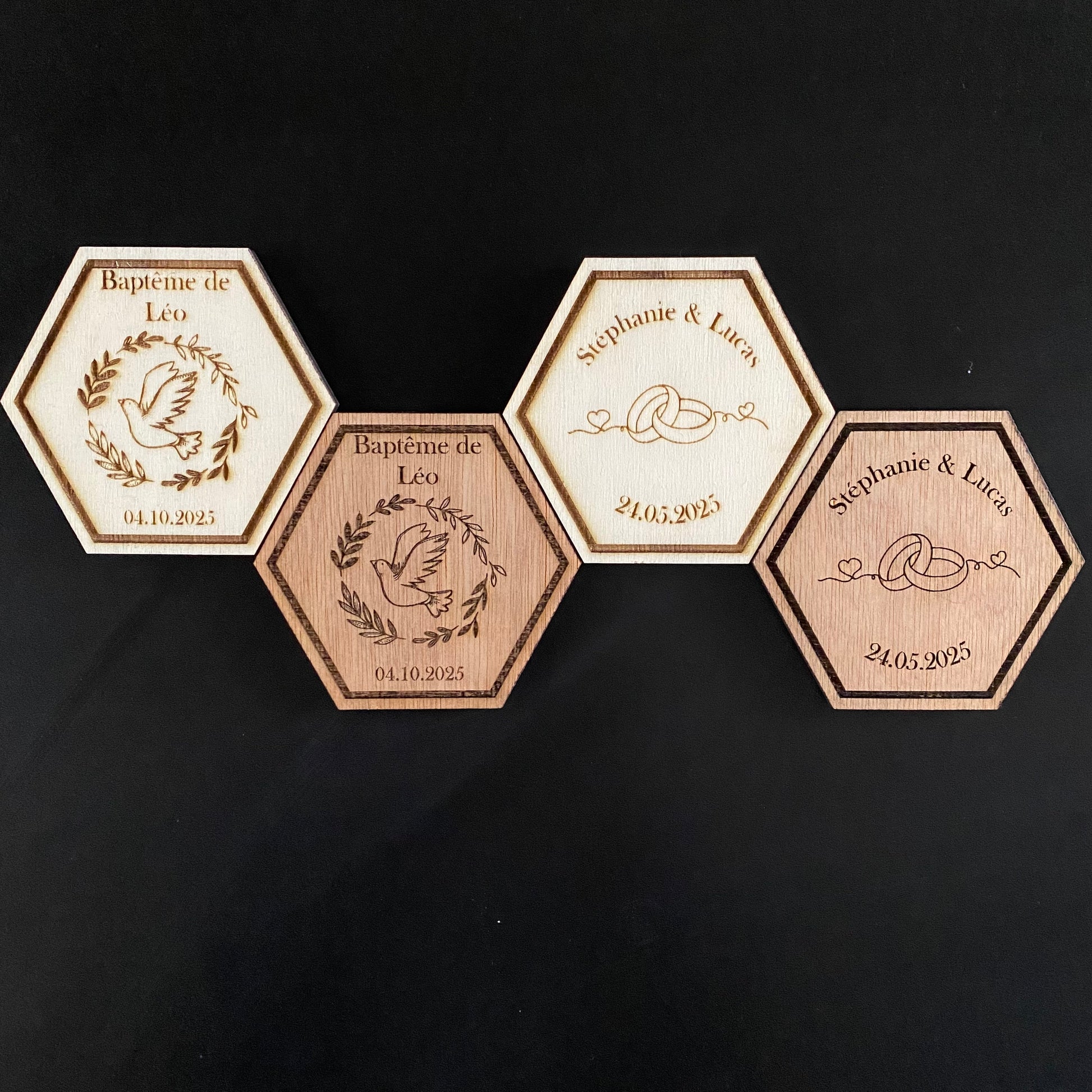 magnet en bois polygone gravé personnalisé