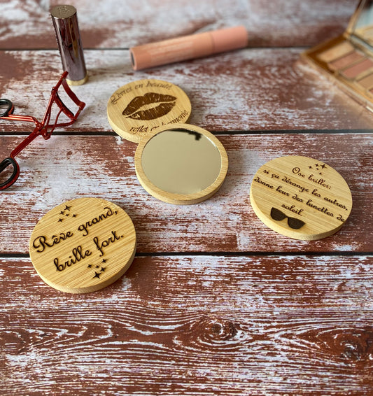 miroirs de poche en bambou personnalisés avec maquillage