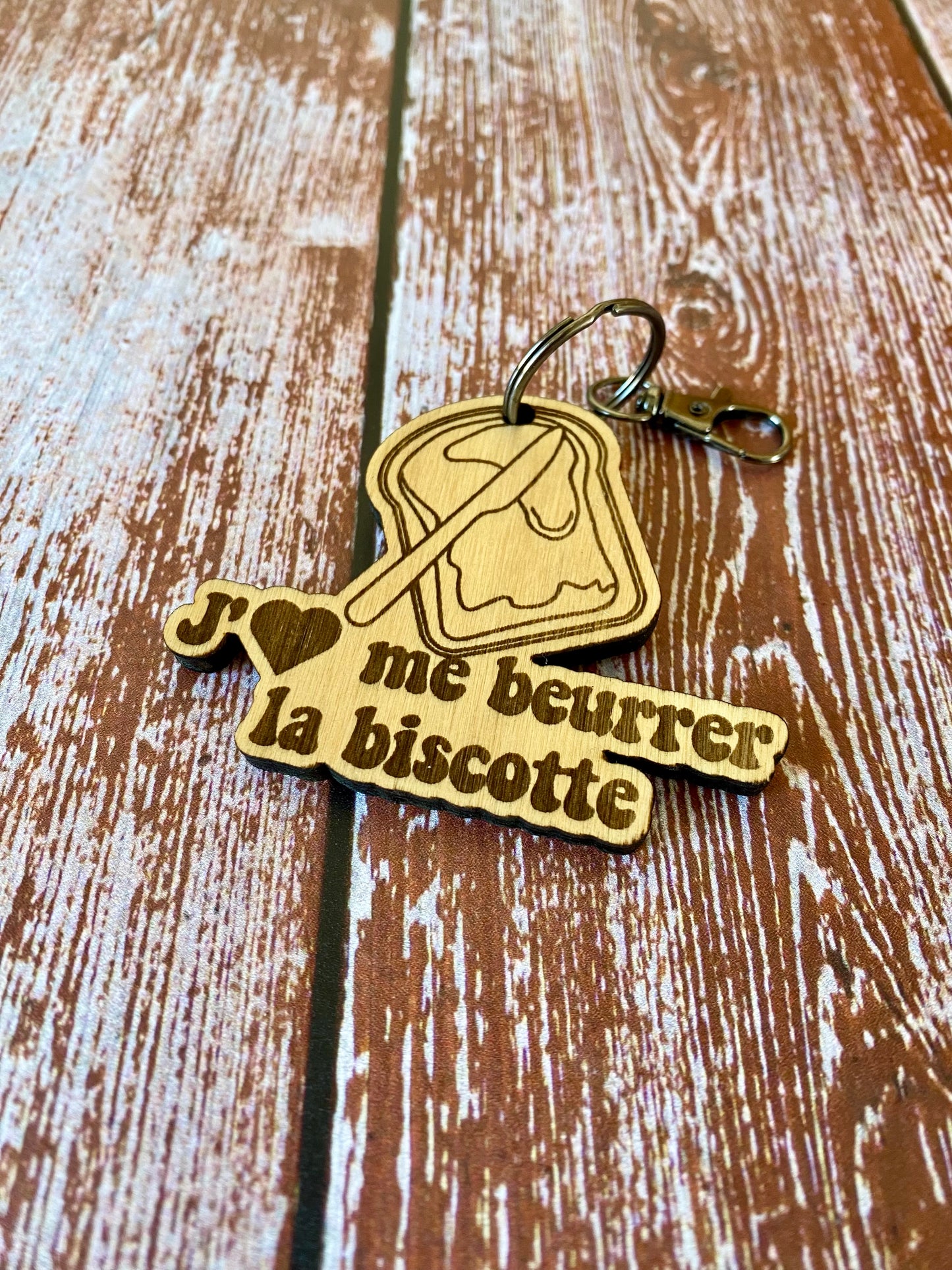 Porte-clés Biscotte Personnalisé | Cadeau Rigolo Bois Gravé | Grav' & Vous