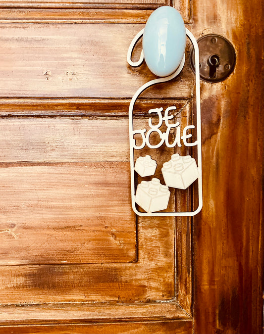 Pancarte de porte en bois Je joue pour chambre enfant