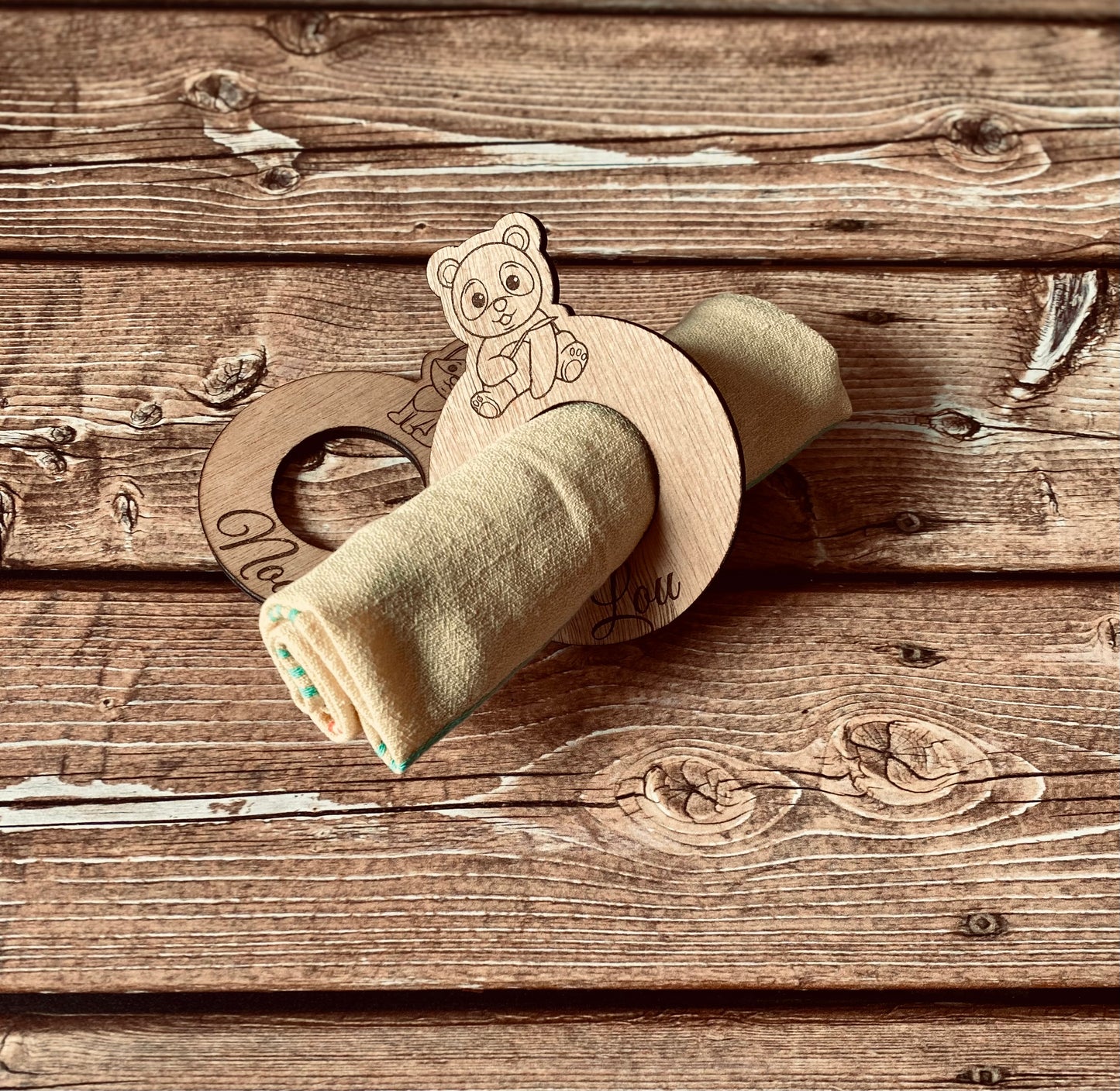 Ronds de serviette pour enfants | Bois personnalisable | Grav' & Vous