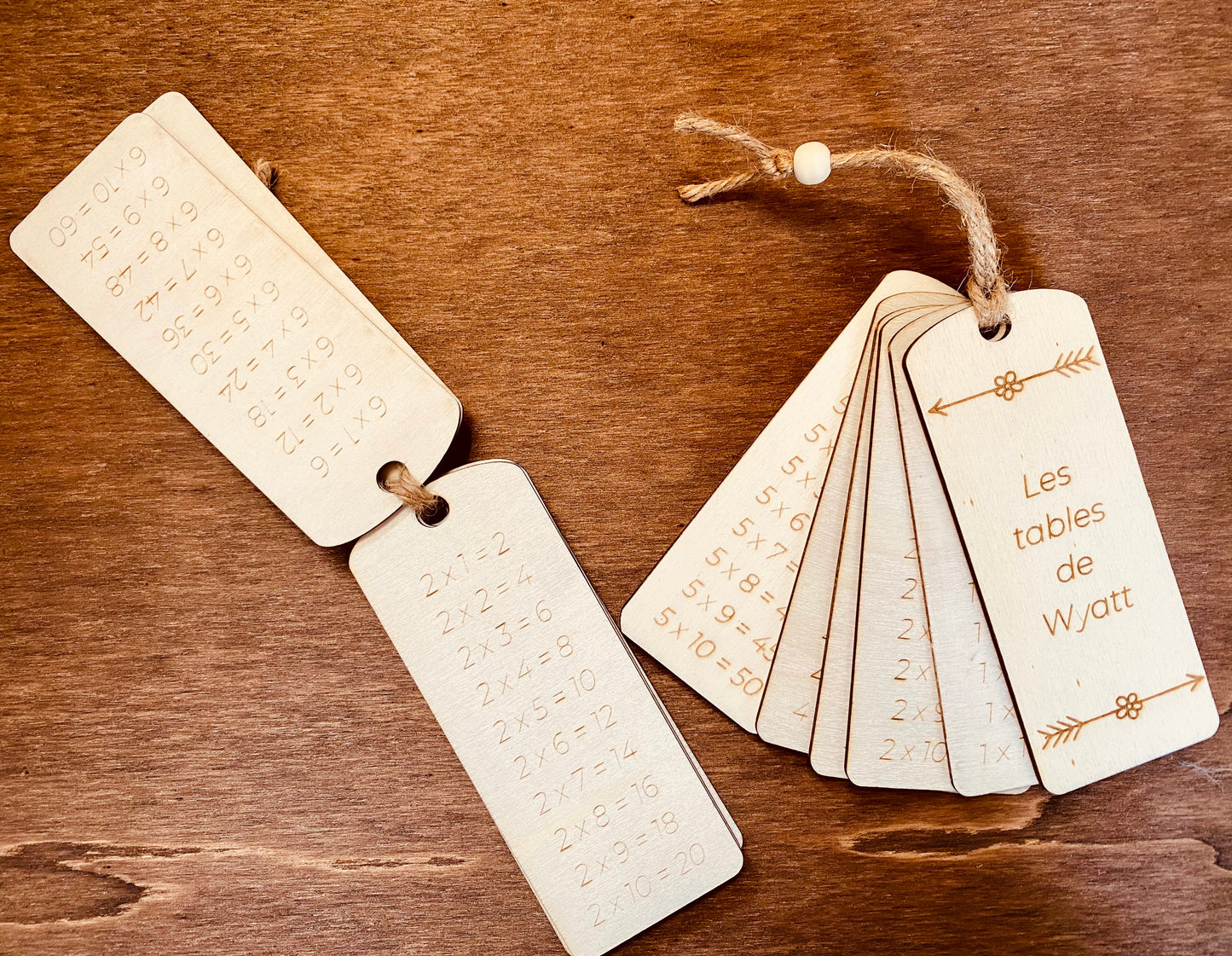 Cartes en bois | Tables de multiplication Montessori | Grav' & Vous