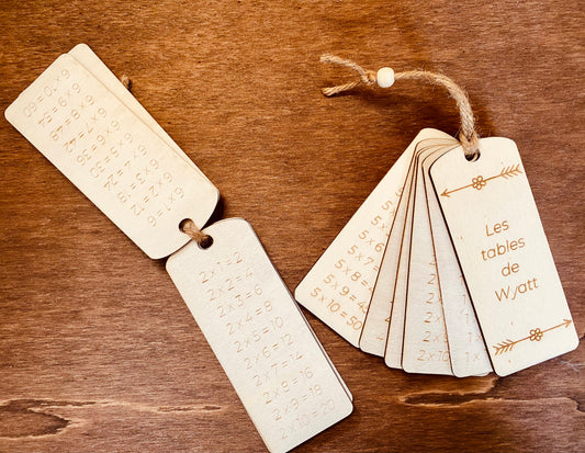 Cartes en bois | Tables de multiplication Montessori | Grav' & Vous