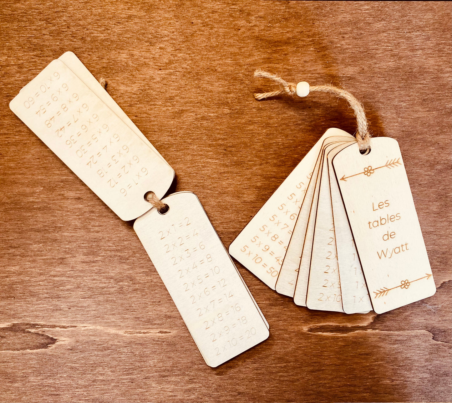Cartes en bois | Tables de multiplication Montessori | Grav' & Vous