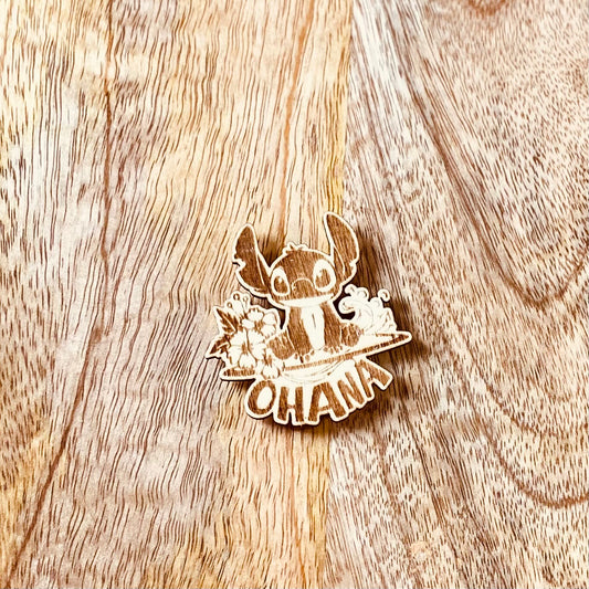 Magnet en bois gravé | Stitch Ohana | Grav' & Vous