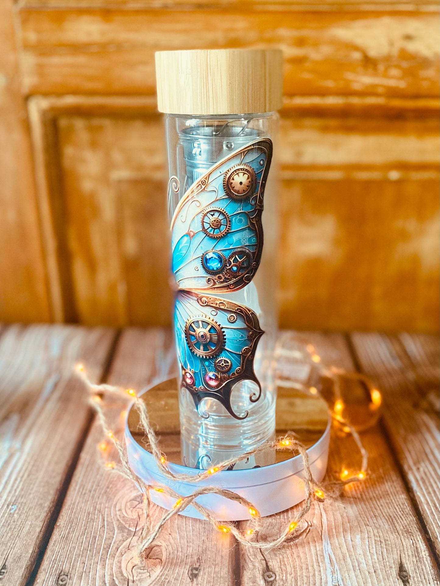 Bouteille à thé double paroi 330 ml | Édition Papillon Steampunk Bleu | Grav' & Vous