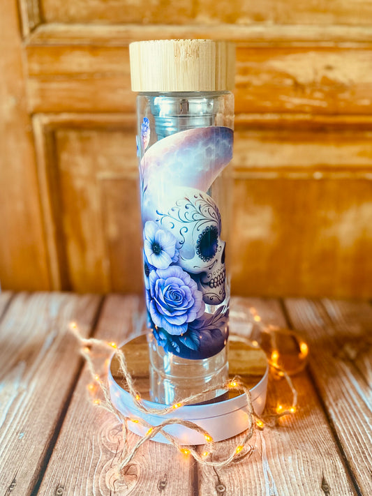 Bouteille à thé double paroi 450 ml | Édition Skull Blue Roses | Grav' & Vous
