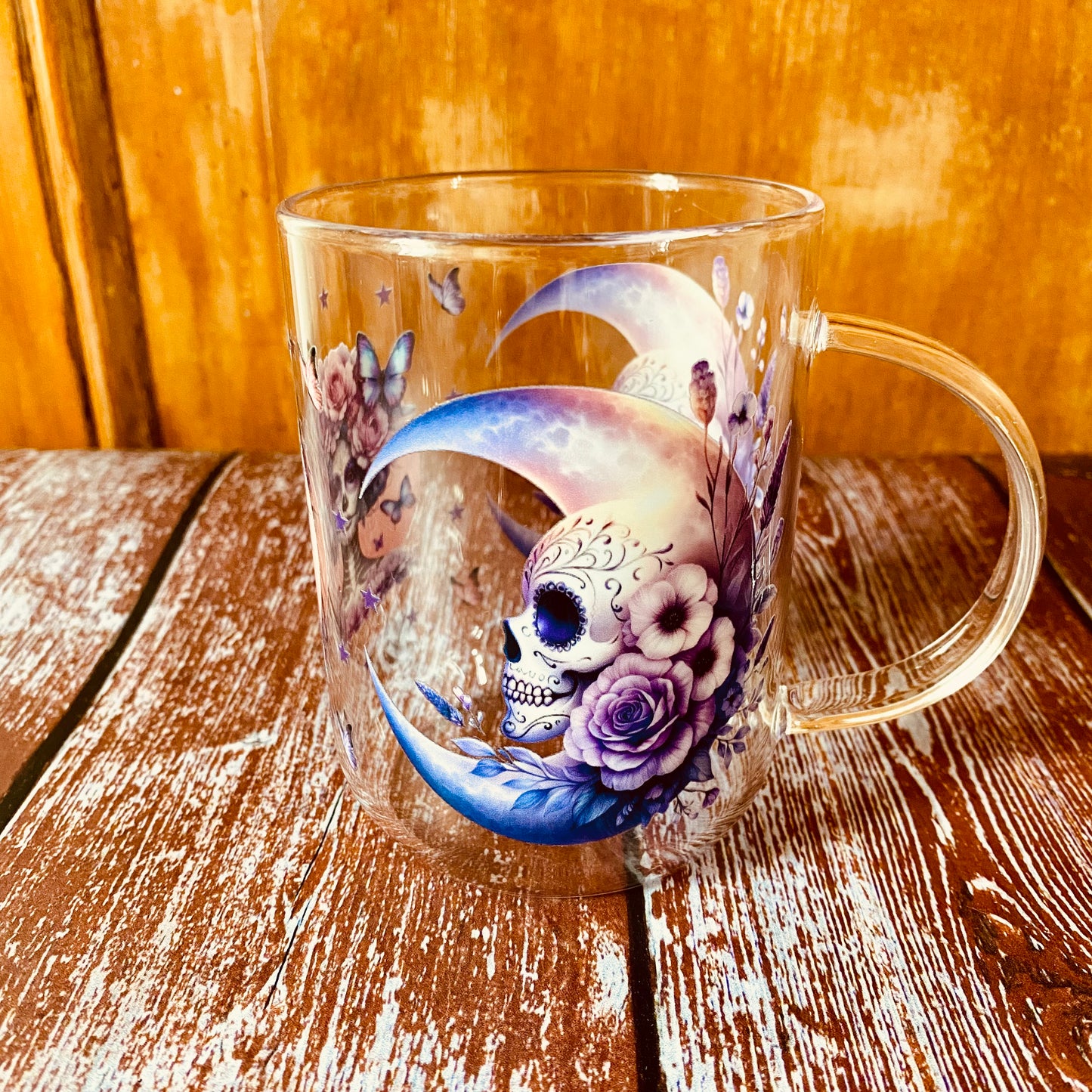 Tasse en Verre Borosilicate | Design Crâne & Papillons (350 ml) | Grav' & Vous