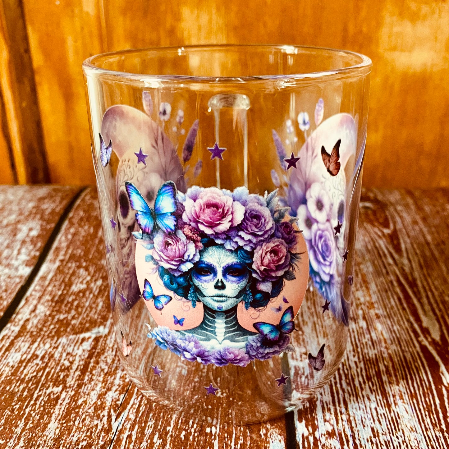 Tasse en Verre Borosilicate | Design Crâne & Papillons (350 ml) | Grav' & Vous