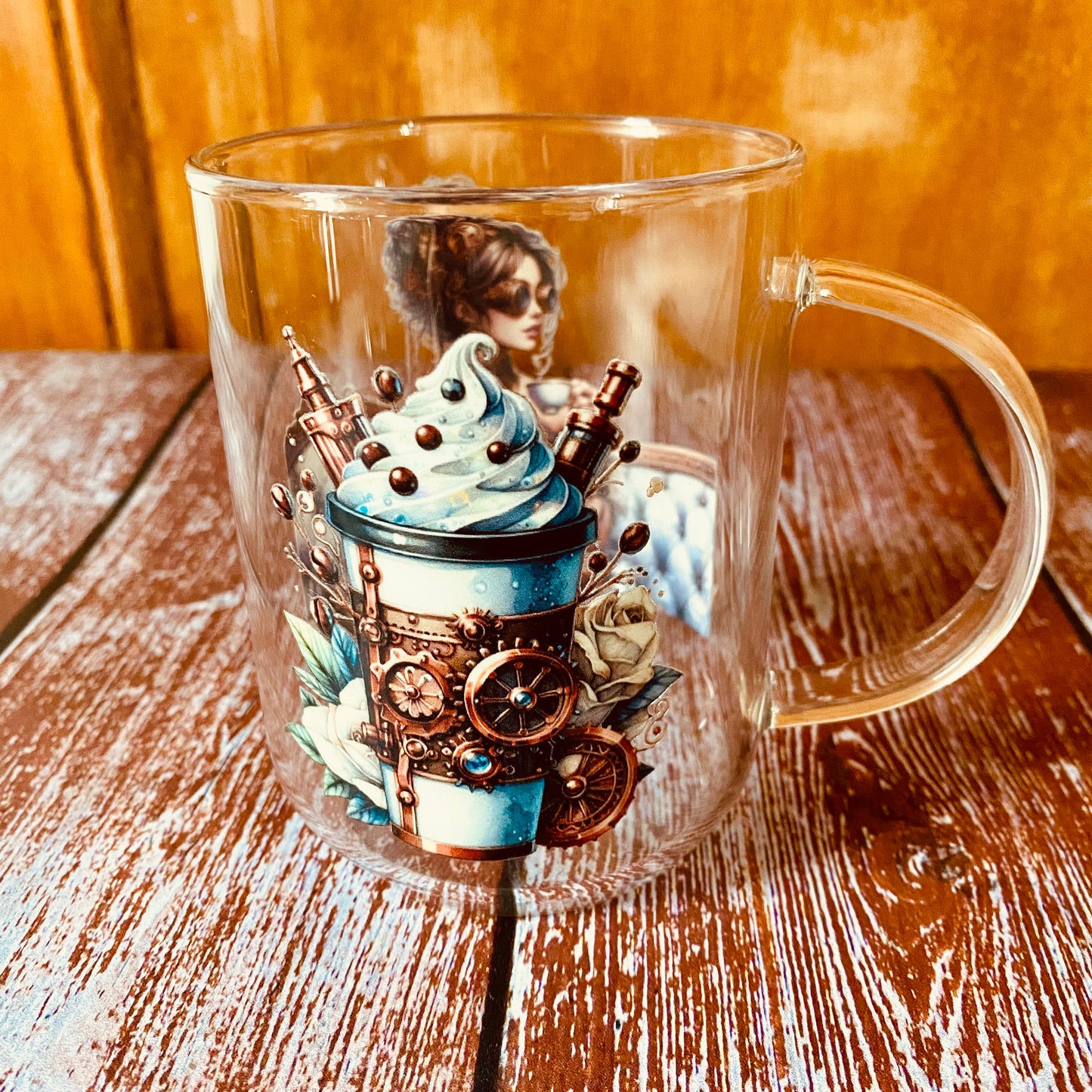 Tasse en Verre Borosilicate | Design Steampunk Femme (350 ml) | Grav' & Vous