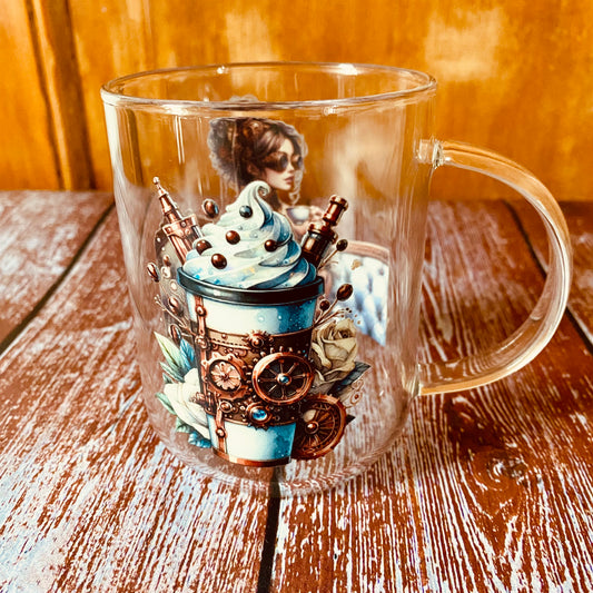 Tasse en Verre Borosilicate | Design Steampunk Femme (350 ml) | Grav' & Vous