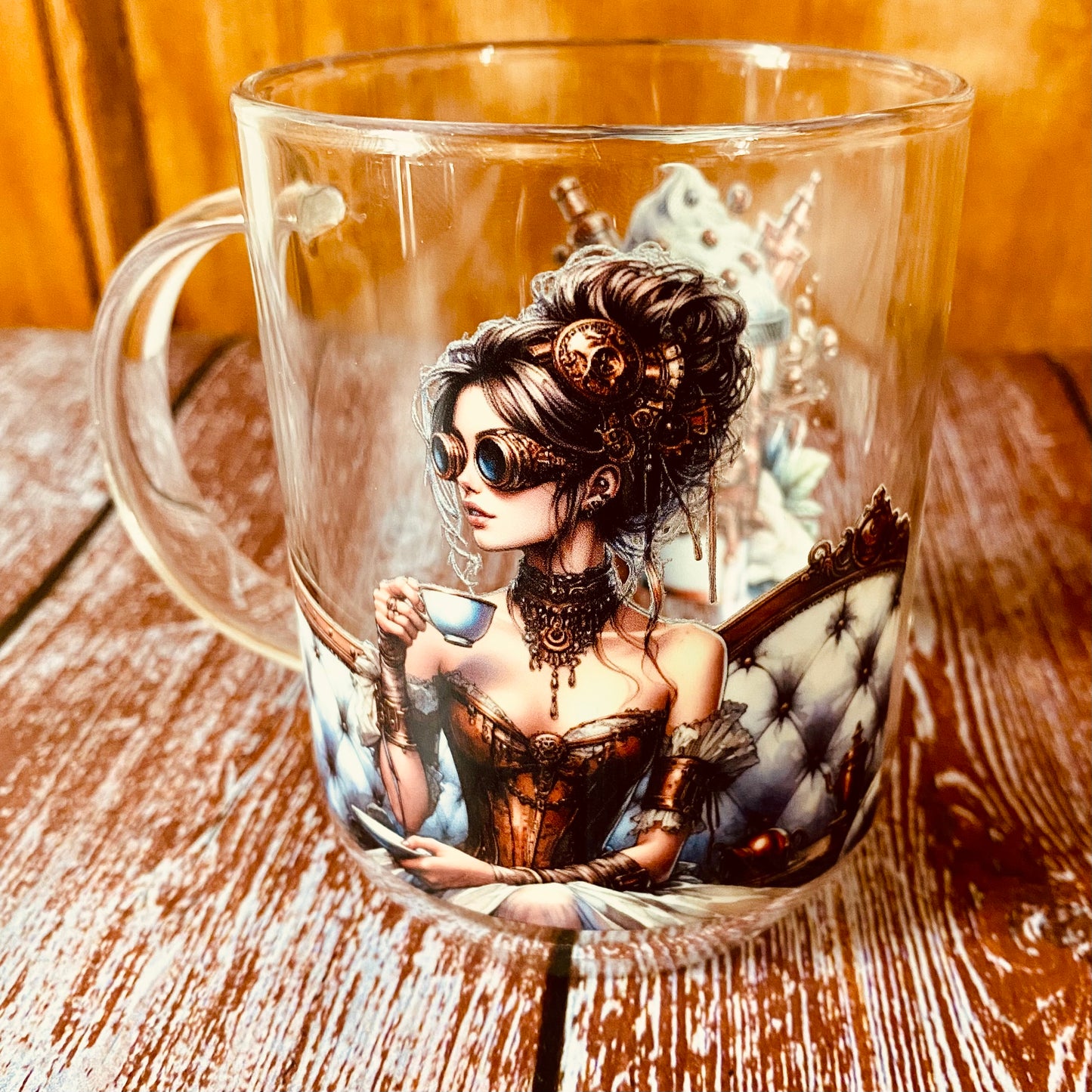 Tasse en Verre Borosilicate | Design Steampunk Femme (350 ml) | Grav' & Vous