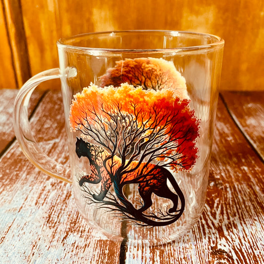 Tasse en Verre Borosilicate | Design panthère chat (350 ml) | Grav' & Vous