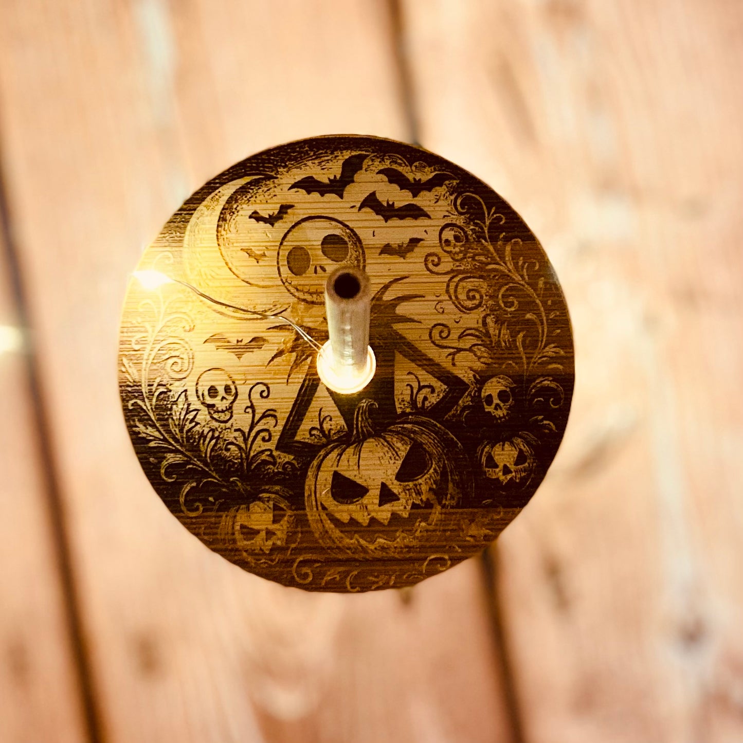 Verre à paille “Citrouille Nocturne” | 400ml, couvercle bambou gravé | Grav' & Vous