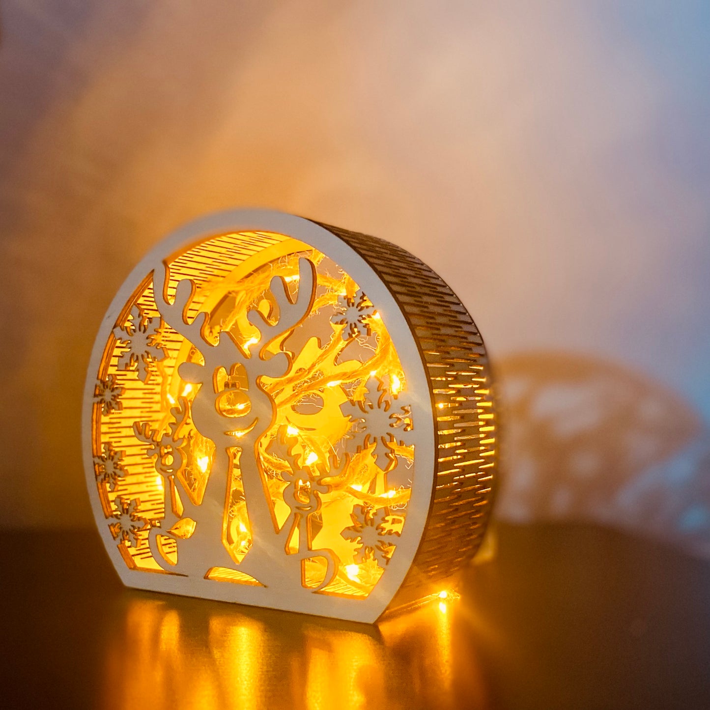 NOËL | Lanterne Box en bois – Rennes & flocons – Grav' & Vous