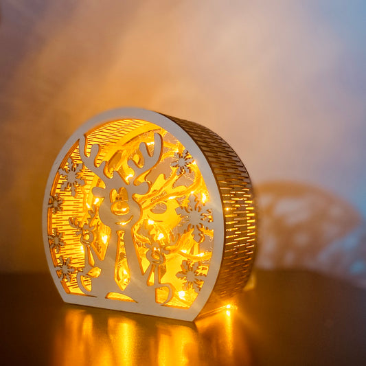 NOËL | Lanterne Box en bois – Rennes & flocons – Grav' & Vous