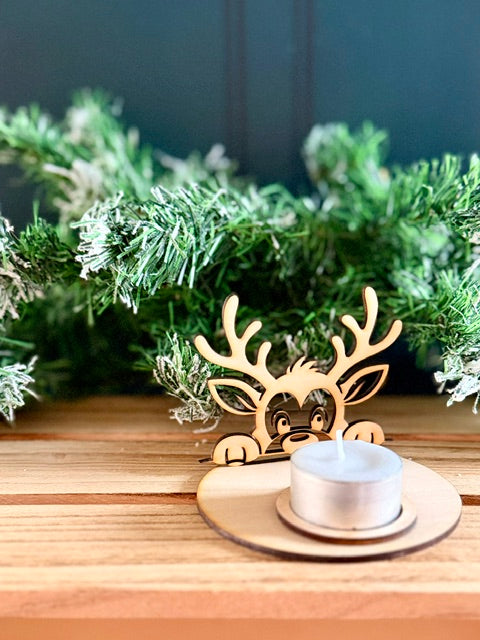 Photophore en bois | Renne de Noël | Grav' & Vous