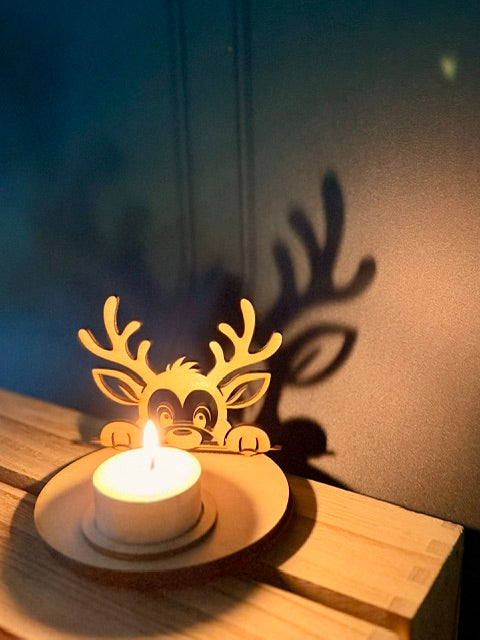 Photophore en bois | Renne de Noël | Grav' & Vous