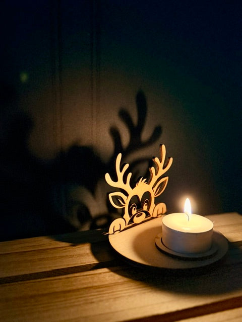 Photophore en bois | Renne de Noël | Grav' & Vous