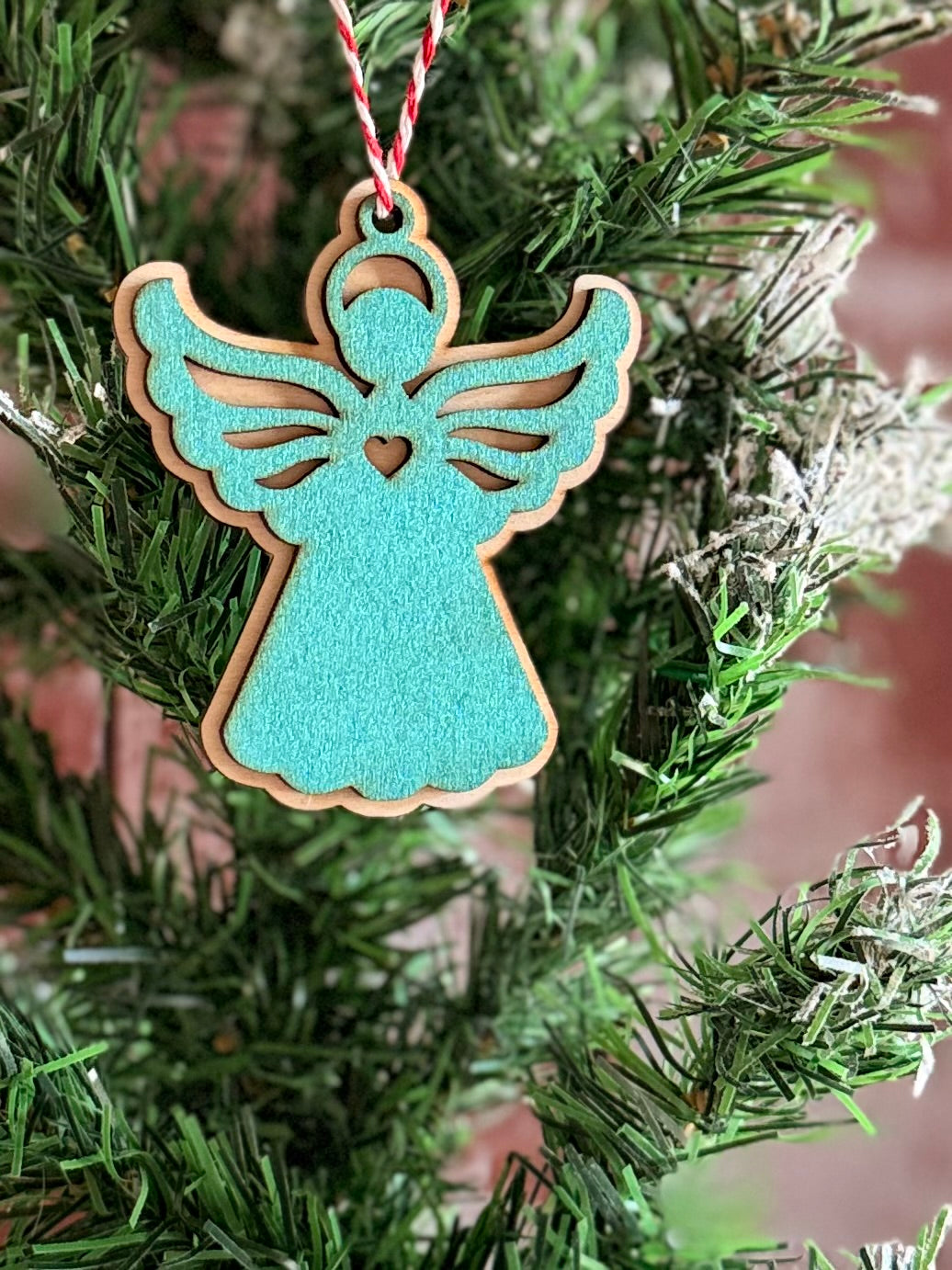 boule noel ange en bois bleu