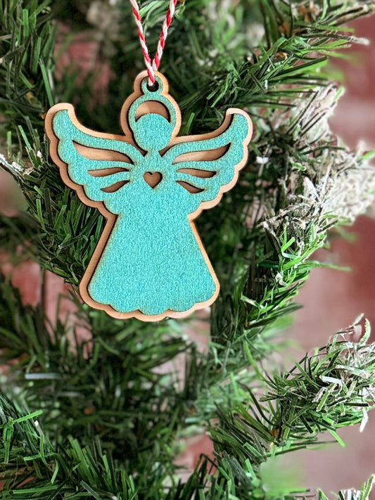 boule noel ange en bois bleu