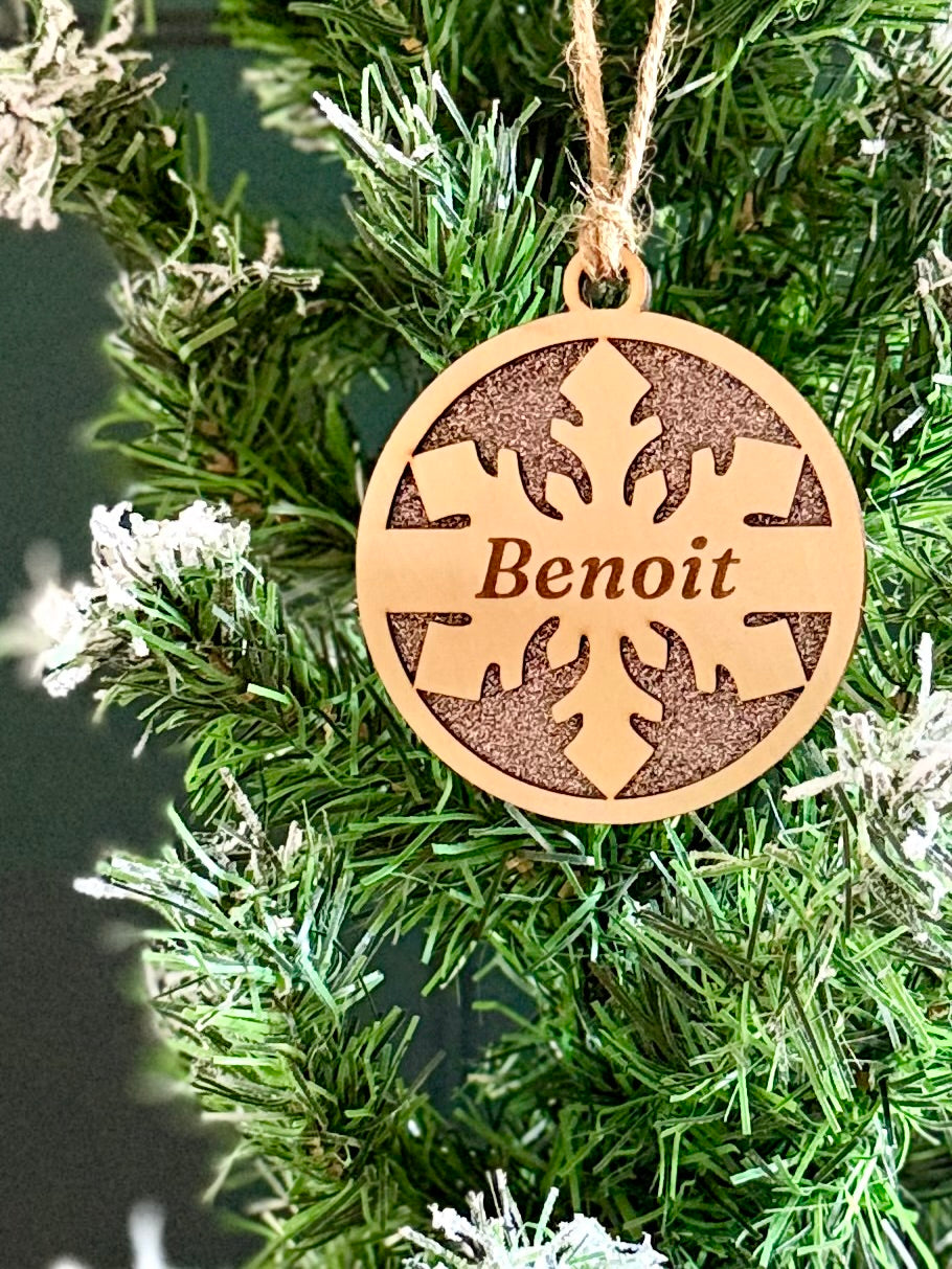 boule noël prénom en bois